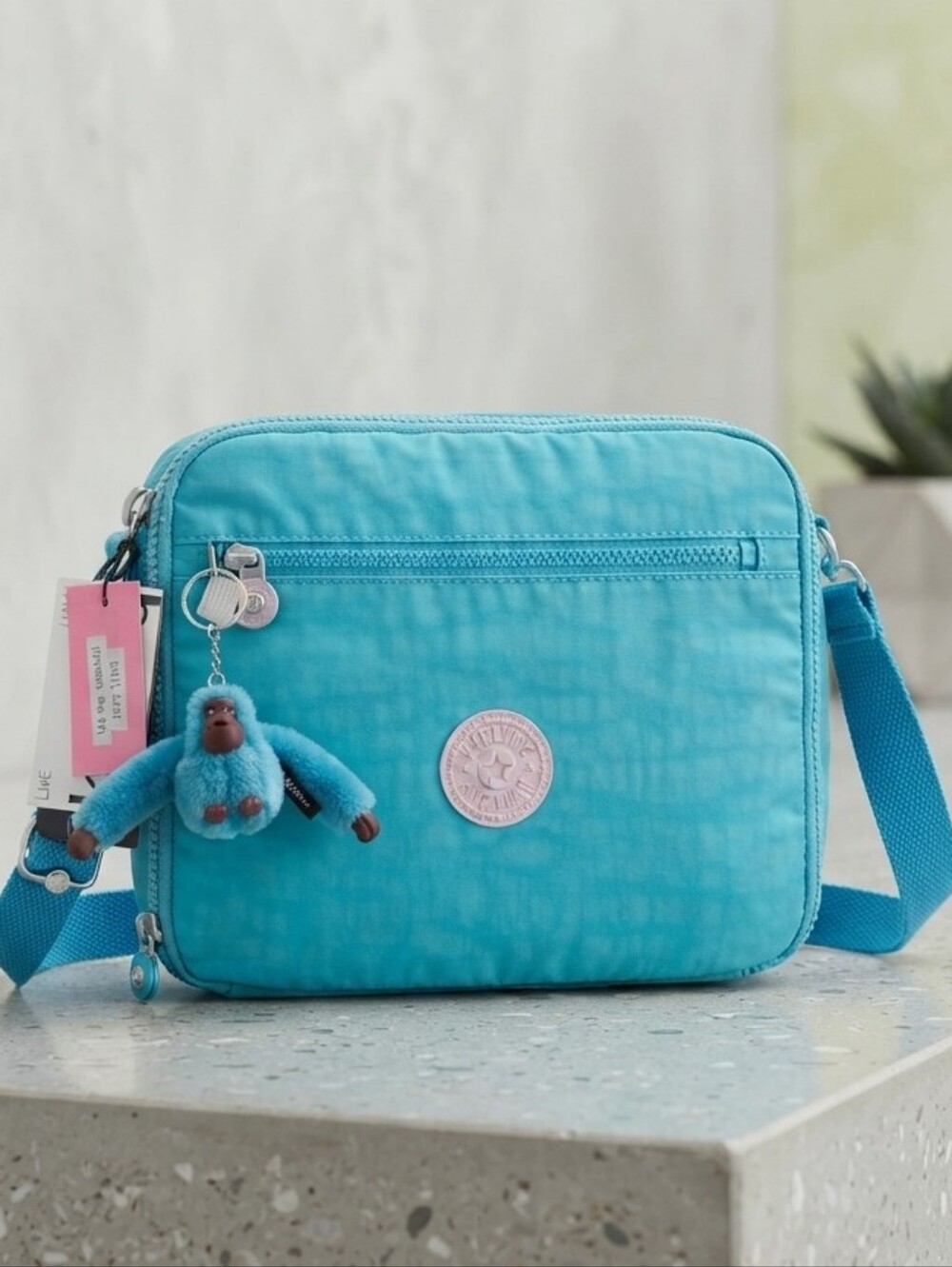 Kipling Ermy Lunch Bag Aqua Blue With Charm